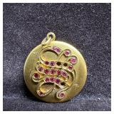 Art Nouveau Style 10K Gold Locket with Pink Stone