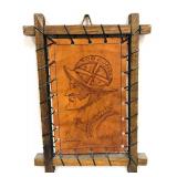 Signed Leather Etched Folk Art