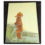 Small Original Acrylic On Canvas Child With Umbrel