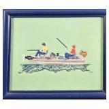 Framed Fishermen On Boat Cross Stich