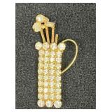 Signed Vintage Gold Tone Hobe Golf Bag Rhinestone