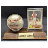 Autographed Johnny Bench Baseball With Stand & Car