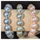 3 Vintage Stretch Faux Pearl Bracelets