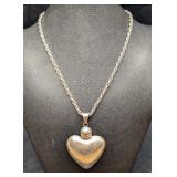 Vintage Sterling Silver Puffy Heart Pendant With C