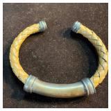 Espo Tan Braided Leather Sterling Cuff Bracelet Jo