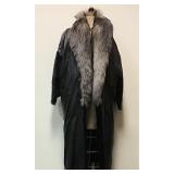 Black Leather Coat Indigo Fox Collar Fur Jacket