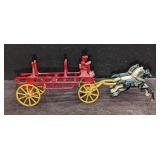 Vintage  Cast Iron Three Horse Drawn Wagon Toy J