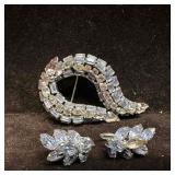 Sherman Rhinestone Brooch and Earrings Set Lavende