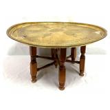 Moroccan Brass & Wood Folding Tray Table (K39)