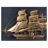 Vintage Brass Sailing Ship 3D Wall Art