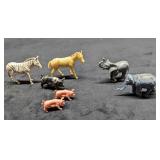 Vintage Plastic Zebra Horse Pigs & Elephants