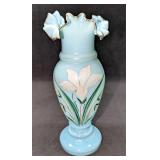 Vintage Ruffled Hand Blown Painted Glass Vase