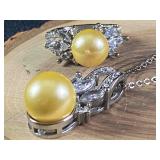 Sparkling 2Pc Stainless Pearl CZ Ring & Pendant