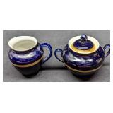 Vintage USSR Lomonosov Cobalt Blue Creamer & Sugar