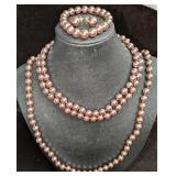 Vintage Faux Pearl Necklace, Bracelet And Earrings