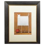 Framed Daniel Patrick Kessler White Cat With Red B