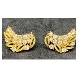 Lisner Gold Tone Clip On Earrings With Rhinestones