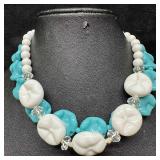 Chunky Beaded Statement Necklace Set Turquoise and