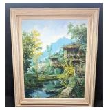 Framed Original Oil On Canvas J. Sosa Village Scen