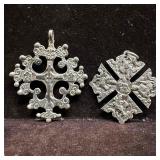 Pair of Vintage Sterling Silver Cross Pendants Orn