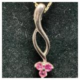 Pink Stones Modernist Pendant Sterling Silver Neck