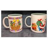 2 Vintage Santa Claus And Easter Bunny Mugs