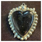 Black Onyx Sterling Silver 925 Heart Shaped Pendan
