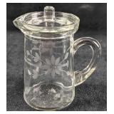 Vintage Floral Etched Glass Creamer Pitcher