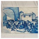 Large Blue Tonalist Figurative Scene Painting Sign