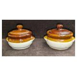 2 Vintage Stoneware Tan And Brown Bean Pots B