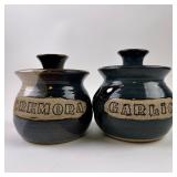 Handcrafted Pottery Crock Garlic and Cremora Jar K