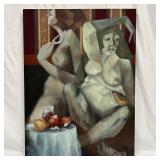 Modern Figurative Oil Painting of Two Seated Nude