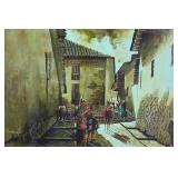 Peruvian Village Painting, Oil on Canvas Signed