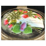 Vintage German Pewter Lid Hand Painted Enamel Flow