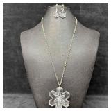 Gorham Cut Crystal Snowflake Pendant on Silver-Ton