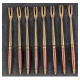 Set Of 8 Vintage Solid Bronze Carving Forks