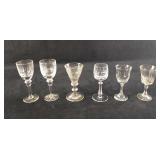 6 Assorted Crystal Glass Sippers Port Sherry Glass