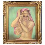 Original Framed Acrylic On Panel Nude Woman