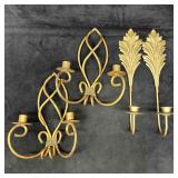 Pair of Metal Gold Colored Wall Sconces Wrought Ir