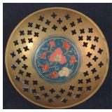 Small Brass Floral Bowl With Enamel Center