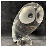 Contemporary Clear Art Glass Owl Sculpture On Pede