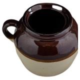 Vintage Brown 2 Toned Stoneware Bean Pot W Handle