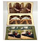 Three Vintage Colored  Railroad Stereoviews