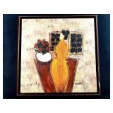 Canvas Print Woman By Windows With Flowers