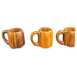 Three Vintage Hand Carved Monkey Pod Steins Mugs