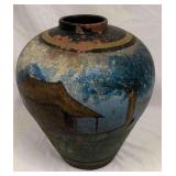 Large Vintage Hand Painted Asian Clay Pot