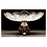 VTG Crystal Candy Dish w/ Brass Claw Foot Pedestal