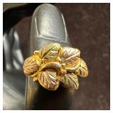 Tri-Color Leaf Motif Black Hills 10K Yellow Gold R