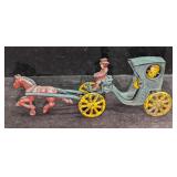 Vintage Cast Iron Horse Drawn Carriage Toy J