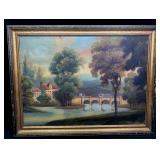 Antique Oil Landscape Painting On Canvas